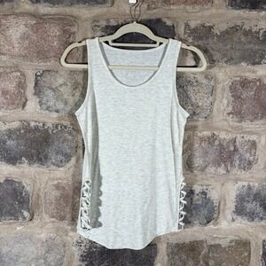 Poof! Gray Tank Top Medium Sleeveless Lace Up‎ Detail Casual Comfy Cute Medium